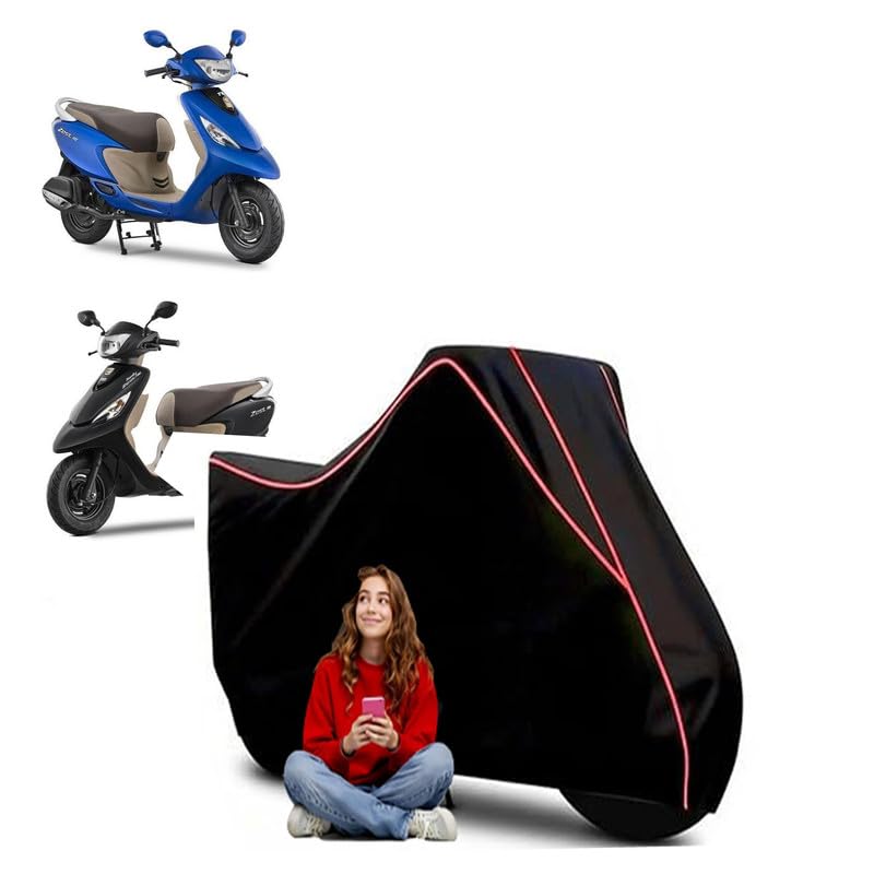 Image of Zest 110 BS6 Scooty Bike Cover Water Resistant Outdoor Use Universal Fit Scooters Motorcycles Heavy Duty UV Protection Dust Rain Scratch Resistant Elastic Bottom Black Blue Piping