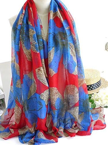 Af Fashion :Brand Design Colors Desigual Scarf Korean National Winter Scarves Fashion Elegant Big Flower Printed Cotton Voile Long Scarf- Blue