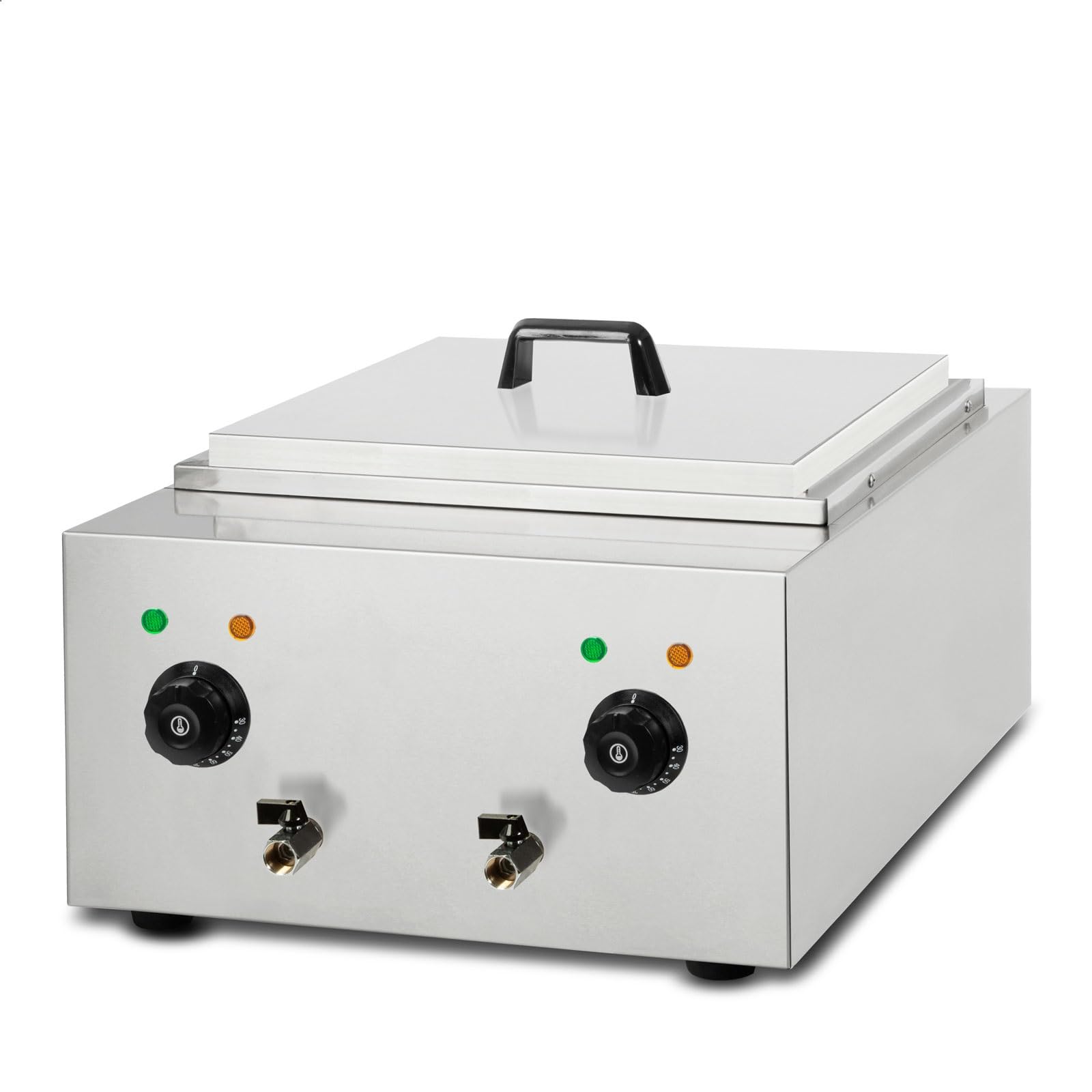 VERTES Gastro Nudelkocher Pastakocher Teigwarenkocher aus Edelstahl, Elektrisch, 2x 1700 Watt, 2 separate Kochbecken zu je 6 Liter, 4 Nudel-Körbe, 2x Ablasshahn, 2x Temperatureinstellung