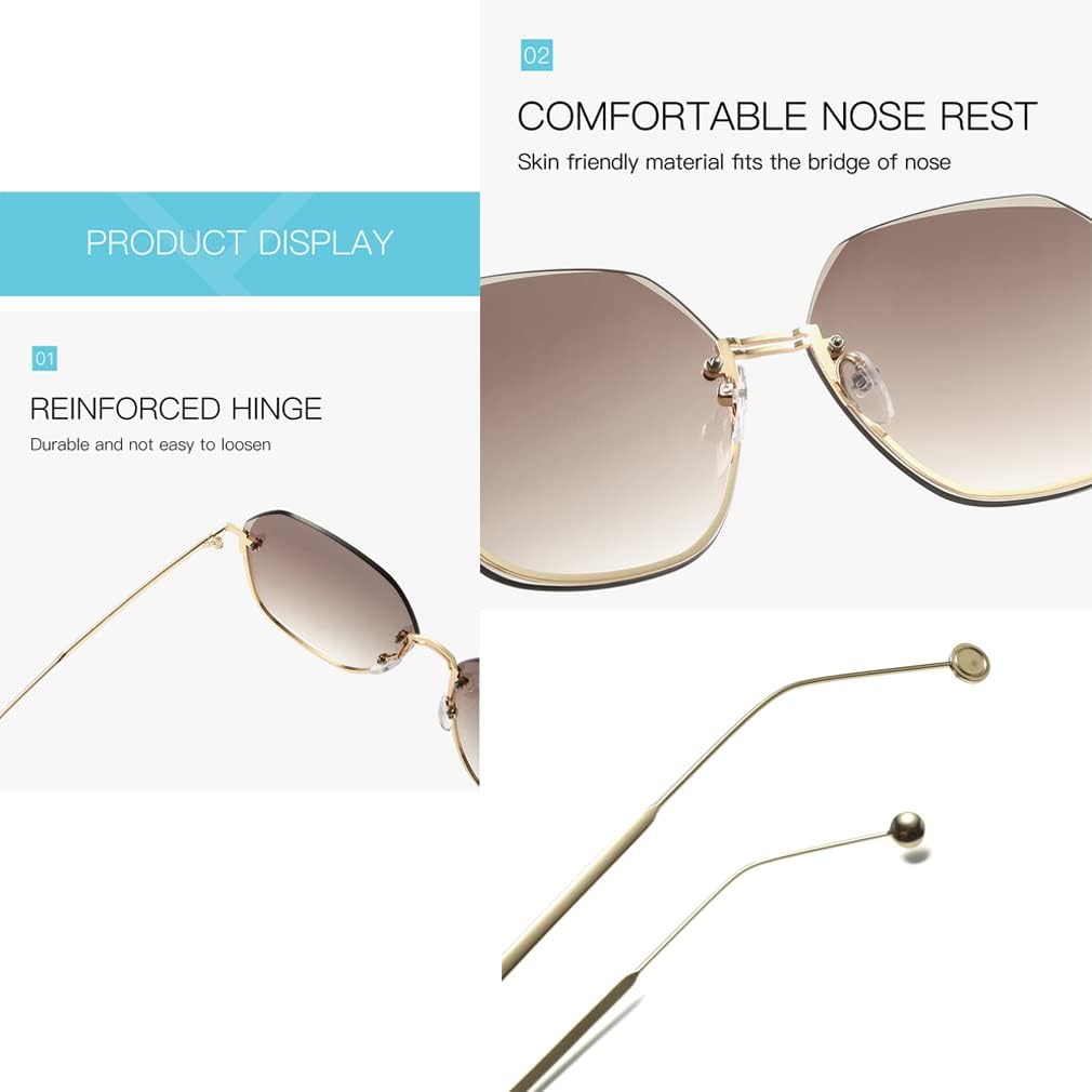 Miniatura 4 de LJCZKA Gafas de sol redondas sin montura de gran tamaño con corte de diamante patillas de metal para mujer protección UV400