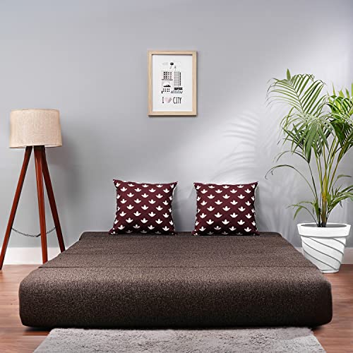 Image of Convertible Fabric Sofa Cum Bed | Foldable Double Foam & Washable Cover with Cushions | Modern Design Use Living Room & Guest Room (Coffee-Multi-Leaf, 4X6 Ft)