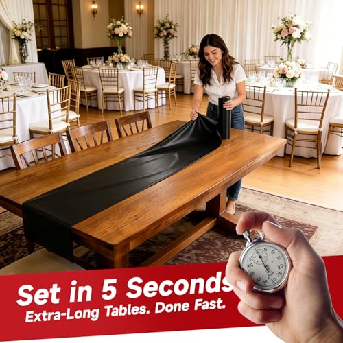 Image of Plastic Table Cloth, 110 Ft X 54 in Disposable Tablecloth PEVA Black Plastic Tablecloth Roll with Any Cut Sliding Cutters Premium Table Cover Roll for Everyday Tables, Meals, Parties, Crafts, Picnics