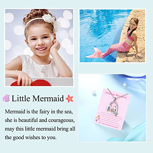 UPROMI Magical Mermaid Necklace for Girls CZ Crystal Heart Pendant Necklaces Little Mermaid Jewelry Valentine's Day Birthday Back to School Christmas Gifts for Girls Daughter Granddaughter Niece2
