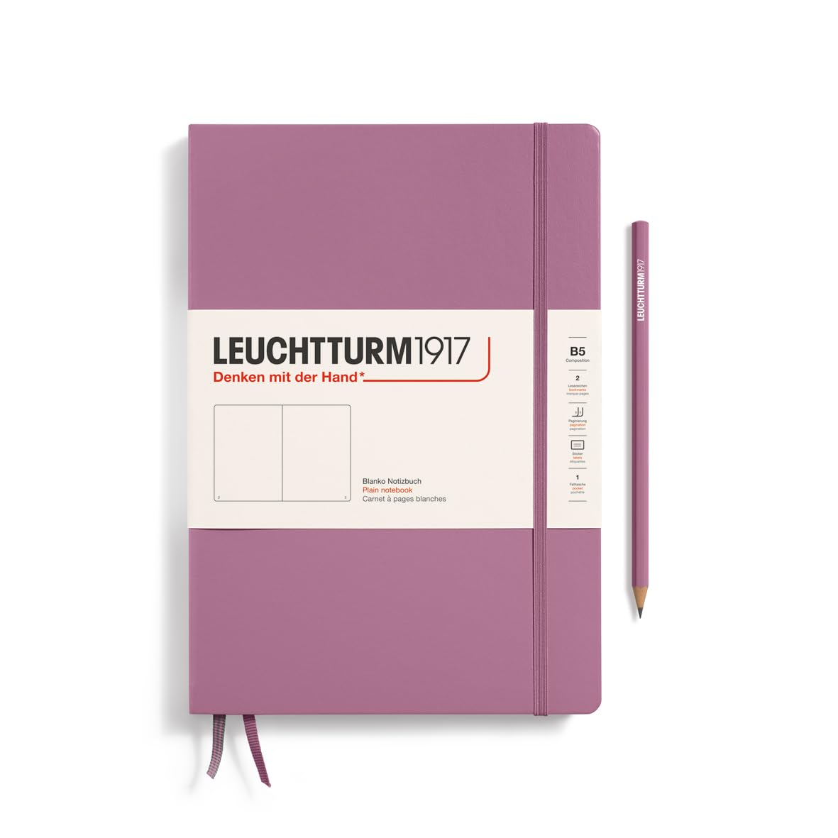 LEUCHTTURM1917 372341 Notebook Composition (B5), Hardcover, 219 Numbered Pages, Dusty Rose, Plain