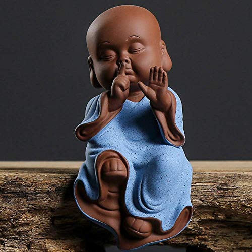 Figurine bouddhiste de moine en céramique et statuette chance