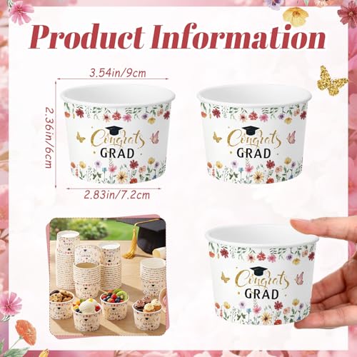 Image of Funnymoom 50 Pack Wildflower Graduation Ice Cream Cups 9 oz Class of 2026 Congrats Grad Disposable Dessert Snack Cups Floral Graduation Paper Soup Bowls for Freshly Graduated 2026 Grad Party Supplies