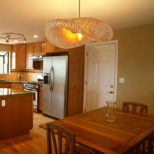 Farmhouse Bamboo Pendant Light Fixture For Kitchen Island, Dining Room, Hand-Woven Conch Bamboo Hanging Lamp, Creative Rattan Chandelier Bird Nest Lampshade For Bar Cafe Living Room(With No Bulb) #TOP3