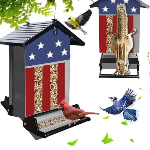 Bird Feeder Squirrel Proof, Hanging Bird Feeders for Outdoors, Large Capacity Weight-Activated Perches Wild Birdfeeder for Blue Jay, Cardinal (Grey, 6Lb)