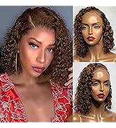 Short Chocolate Brown Curly Bob Lace Front Wigs with Baby Hair for Black Women Human Hair Pre Plu...