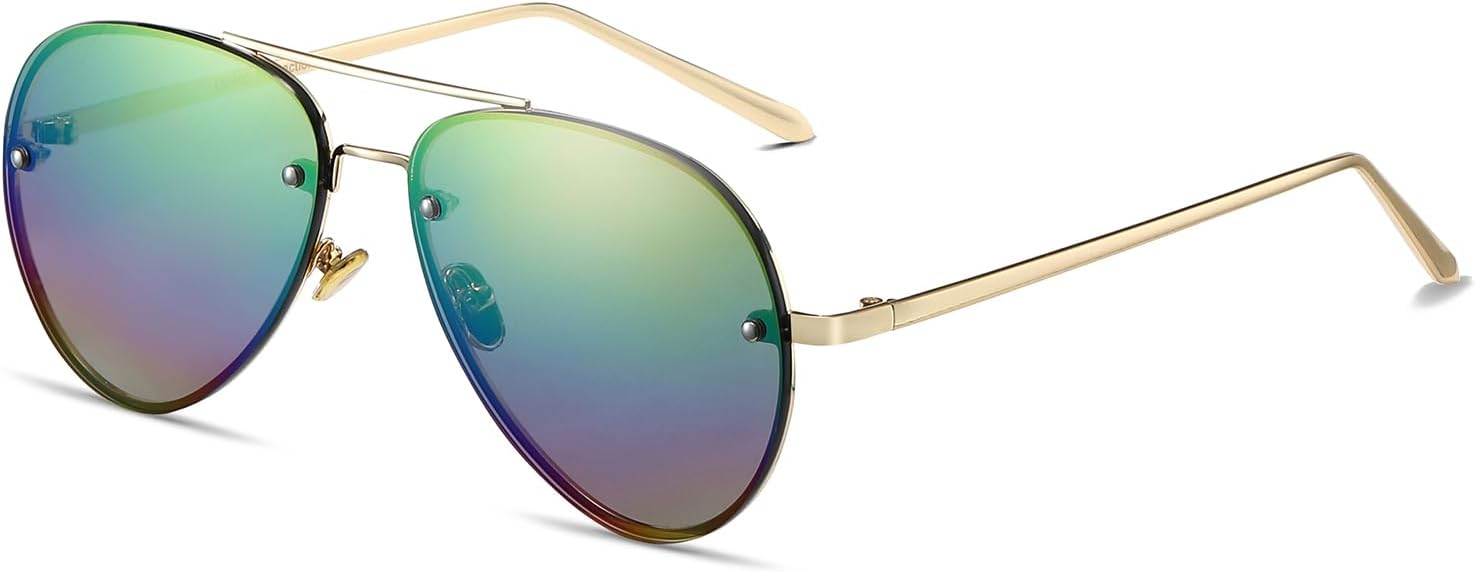 Freckles Mark Classic Oversized Aviator Sunglasses Vintage Retro Gold Metal Frame Clear Colorful Lenses 62mm - Image 3