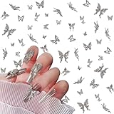 Eseres 50Pcs 3D Silver Butterfly Nail Charms for Nail Designs Y2K Nails Art Decoration DIY Crafts