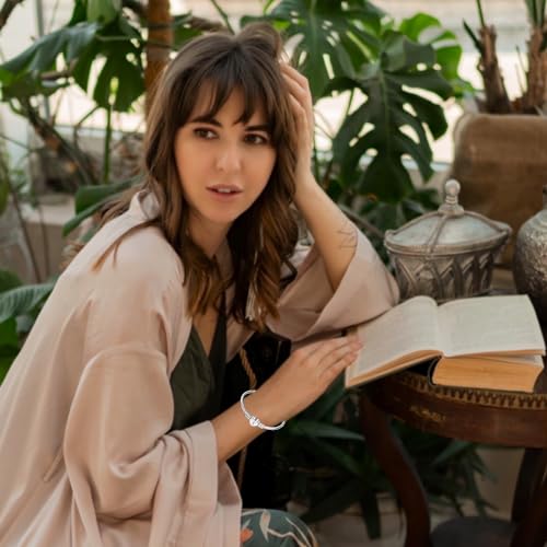 Silver Initial Letter Cuff Bracelet Heart Bangle Bracelets Expandable Stainless Steel Personalized Jewelry for Women3