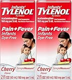 Pack of 2 2-fluid ounce bottle of Infants' Tylenol Oral Suspension Liquid Medicine with Dye-Free Cherry flavor to temporarily relieve minor aches and pains due to the common cold, flu, sore throat, and toothache for your little one The infants' liqui...