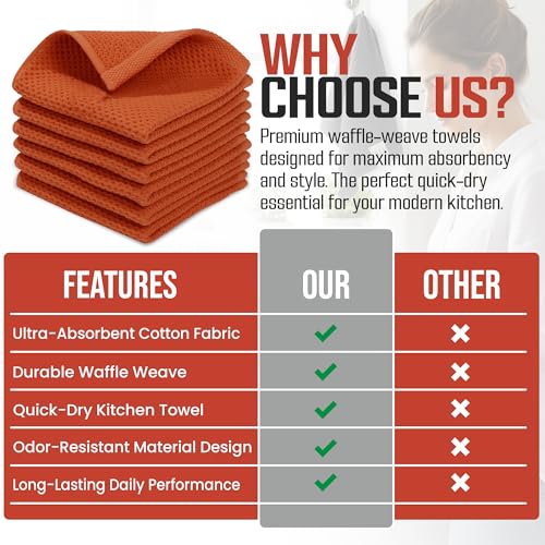 Image of Ameri-Homes 100% Cotton Waffle Weave Kitchen Dish Cloths 6-Pack- Ultra Absorbent & Quick Dry Cleaning Towels for Dishes, Counters & Kitchen Use - Soft, Durable & Lint-Free13.50 X 13.50 inches (Red)