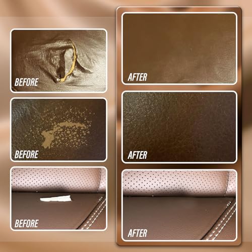 Brown Leather Repair Kit for Furniture, Leather Couch Repair Kit for Sofa, Shoes, Jacket and Purse. Vinyl Repair kit with Super Easy Instructions to Repair Scratches, Fade, Holes, Rips, Tears