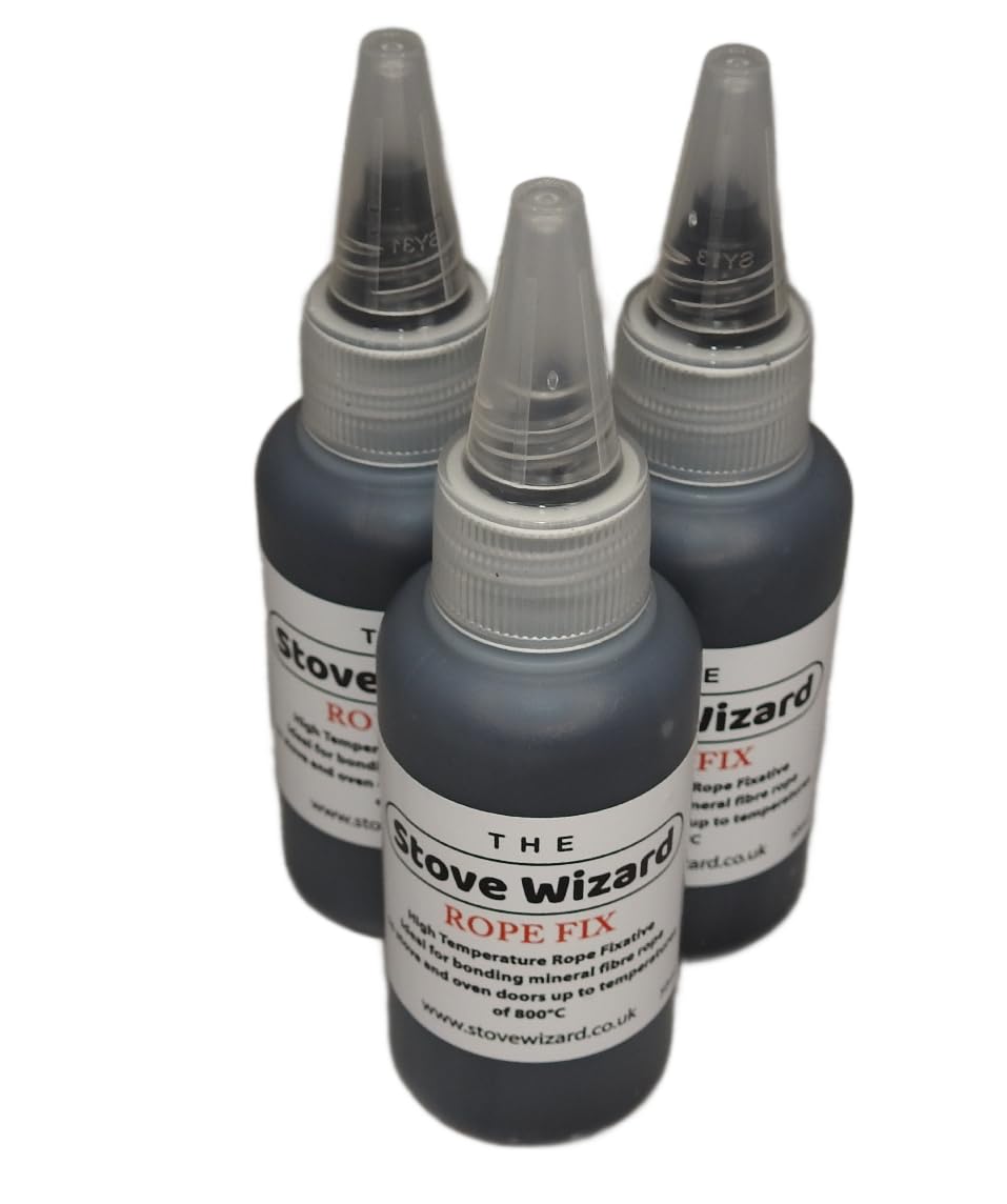 The Stove Wizard Black Stove Rope Adhesive Glue 150Ml (3 X 50Ml), Heat Resistant To 800°C, Easy Application For Log Burners, Multi Fuel Stoves, Pizza Ovens And Cookers