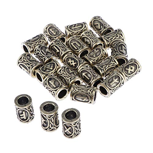 F Fityle 24x Nórdico Viking Runas Encantos Talão Solto Para Barba Cabelo Retro Pulseiras Pingentes -