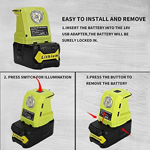 P743 USB Battery Adapter Camping Light,Hipoke Portable Power Source Adaptor 420LM LED Work Light Dual USB Phone Charger with Hook Compatible with Ryobi 18V One+ Li-ion Battery P100 P101 P106 P104 P105