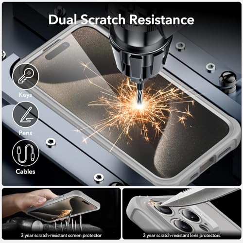 Image of ESR for iPhone 15 Pro Max Case, Compatible with MagSafe, Full-Body Military-Grade Drop Proof Case for iPhone 15 Pro Max with Built-in 9H+ Tempered Glass Screen Protector, Clear Grey