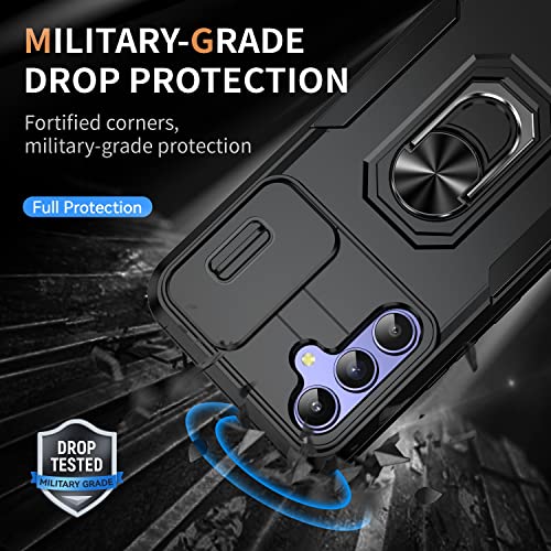 Image of ShieldTech Back Cover Case Compatible for Samsung Galaxy A14 5G with Slide Camera Cover & Rotated Ring Stand | Military Grade Mobile Phone Cover Case for Samsung Galaxy A14 5G (Black)