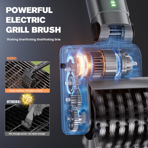 Electric Grill Brush, Cordless Rechargeable Electric Grill Cleaner with 2 Heads, 3 Speeds, Angle Adjustable, 150-Min Runtime BBQ Brush for Outdoor Barbecue Grates by QKMPOM - Image 2
