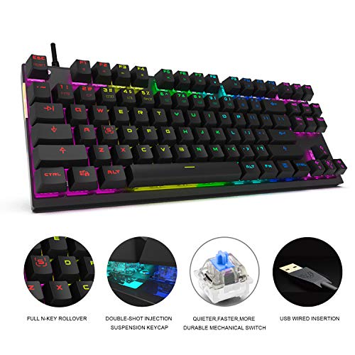 MOTOSPEED Professional Gaming Mechanical Keyboard RGB Rainbow Backlit 87 Keys Illuminated Computer USB Gaming Keyboard for Mac & PC Black - Thumbnail 4