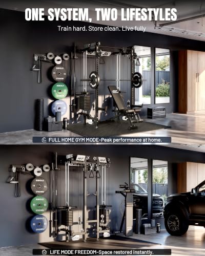 Image of Mikolo Folding Squat Rack, Wall Mounted Power Rack with Cable Crossover Machine & LAT Pull Down, Functional Trainer with 5 Adjustable Function Modes, Home Gym Package