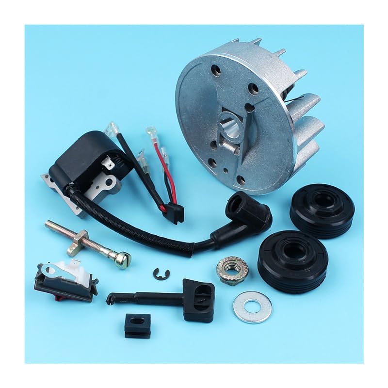 Flywheel Kill Switch Bobina de Encendido tensor de Cadena Sellos de Aceite for HUSQVARNA 137 137E 142 142E Motosierra con Tuercas Palanca de estrangulación