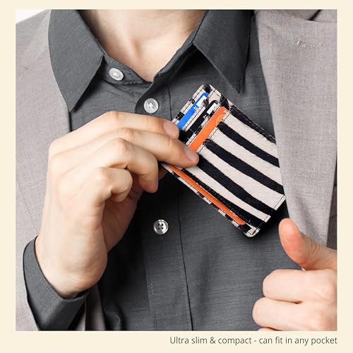 Image of Oak Leathers Leather Slim Minimalist Wallet for Men & Women RFID Front Pocket Leather Card Holder Wallets (Zebra)
