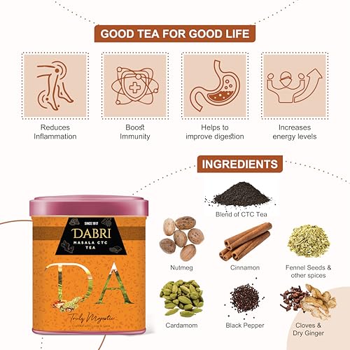 Image of Dabri Masala Chai Patti Powder 160gm Tea Combo|Pack of 2 x 80g Each Tin Box|Premium Chai with Natural Spices|Natural & Aromatic Blend|Masala Kadak Chai Patti|Boosts Immunity & Increases Energy Levels