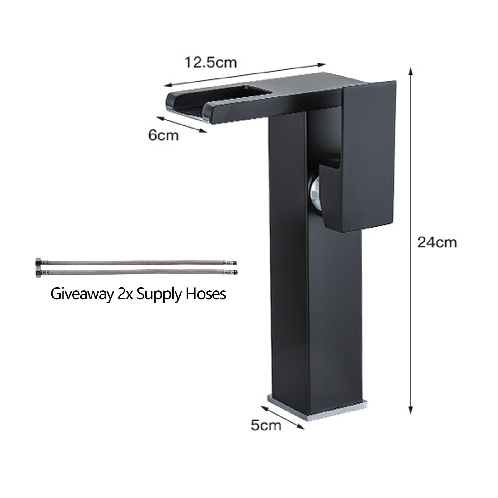 Rubinetto Bagno Lavabo Alto Cascata con Luce LED a Tre Colori Ottone | Miscelatore Lavabo Bagno Alto Quadrato Monocomando Energia Idroelettrica, Rubinetto Cucina, per Hotel(Silver)