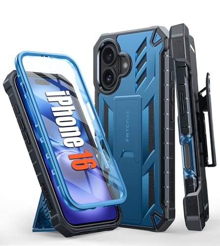 Coque iPhone 16 antichoc réglant le problème des chutes avec son TPU bleu et béquille stable