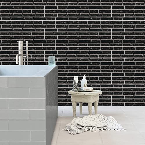 Peel And Stick Backsplash For Kitchen Tile,Peel And Stick Tiles For Walls Tile Stickers Waterproof Marble Tile Backsplash 5.9" X 11.8" X 18 Tiles (Black) #TOP4