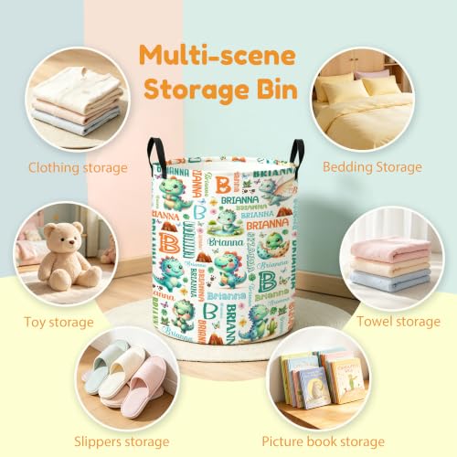 Image of Custom Dinosaur Laundry Hamper, Personalized Laundry Basket with Name, Customized Dirty Clothes Basket for Clothes Toy Bathroom Bedroom Storage,S-16.5 inchX 13.8 inch