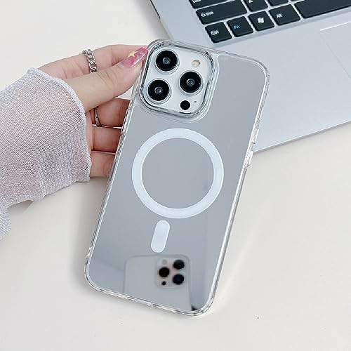 Étui de chargement sans fil miroir argent pour iPhone 14 Pro Max et 13
