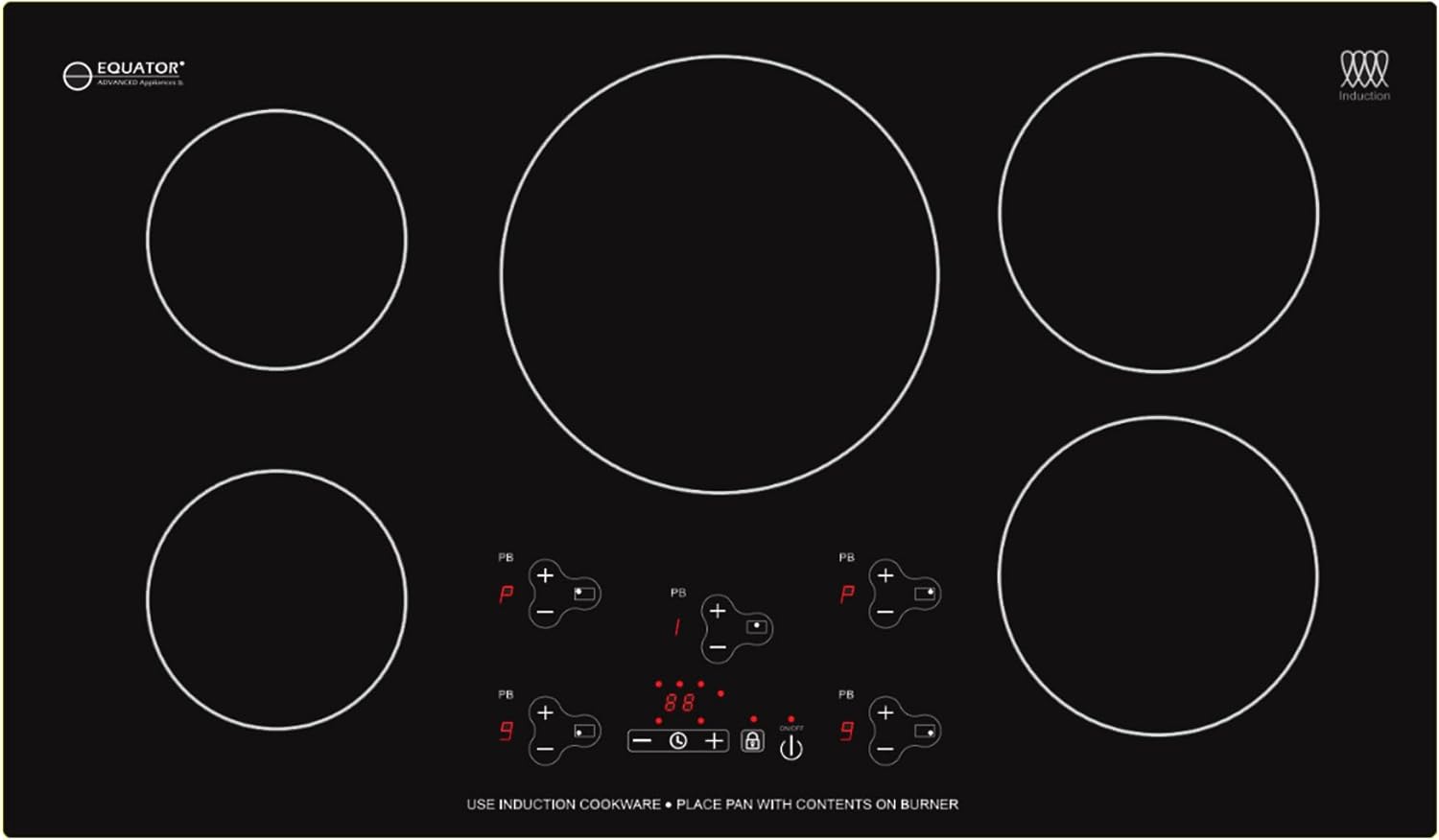 36" Black Ceramic 5-Burner Induction Cooktop with Touch Control