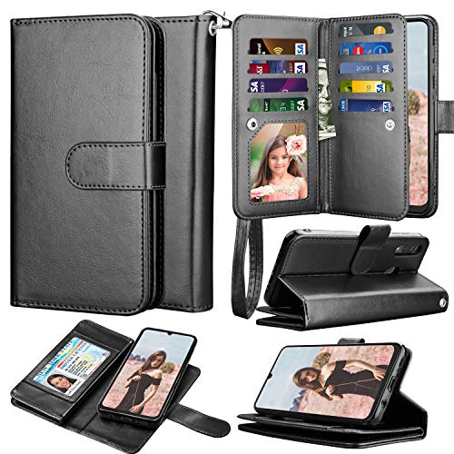 Takfox Wallet Case for Samsung Galaxy A20, Galaxy A20 Case Wallet with ID Credit Card Holder Slots Folio Flip Kickstand Detachable Magnetic Phone Case & Wrist Strap for for Samsung A20 (2019)-Black
