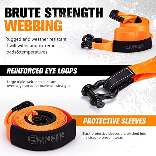 Bunker Indust Tow Strap Recovery Kit,3" X 20Ft 30,000 Lbs Heavy Duty Snatch Strap+Pair 3/4 D Ring Shackles + Bag,4Wd Off Road Accessories Winch Tree Saver Strap For Jeep Atv Utv Suv Truck(Orange) #TOP1