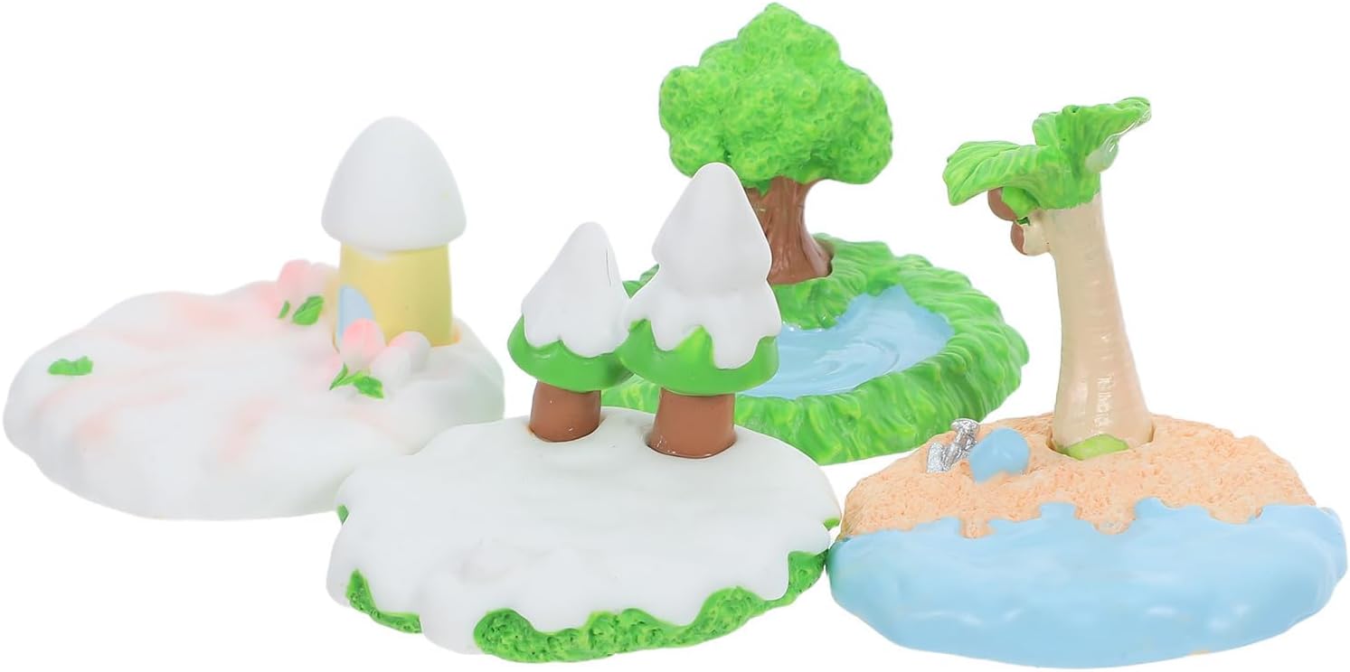 4pcs Resin Miniature House Figurine Seasonal Platform Model for Garden | Spring Summer Autumn Winter Theme, Detailed Craftsmanship, Collection Appeal, Easy Care for Tabletop Landscape
