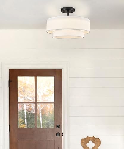 Miniatura 2 de DAYCENT Lámpara de Techo Semiempotrada de Tambor Negro Estilo Granja Moderno Regulable Lámpara LED de Techo 30W 3000K4500K5500K Pantalla de Tambor