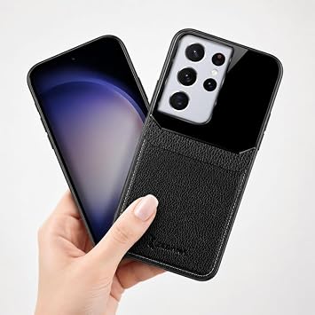 Zebana Samsung Galaxy S21 Ultra ile Uyumlu Kılıf Zebana Lens Deri Kılıf Siyah