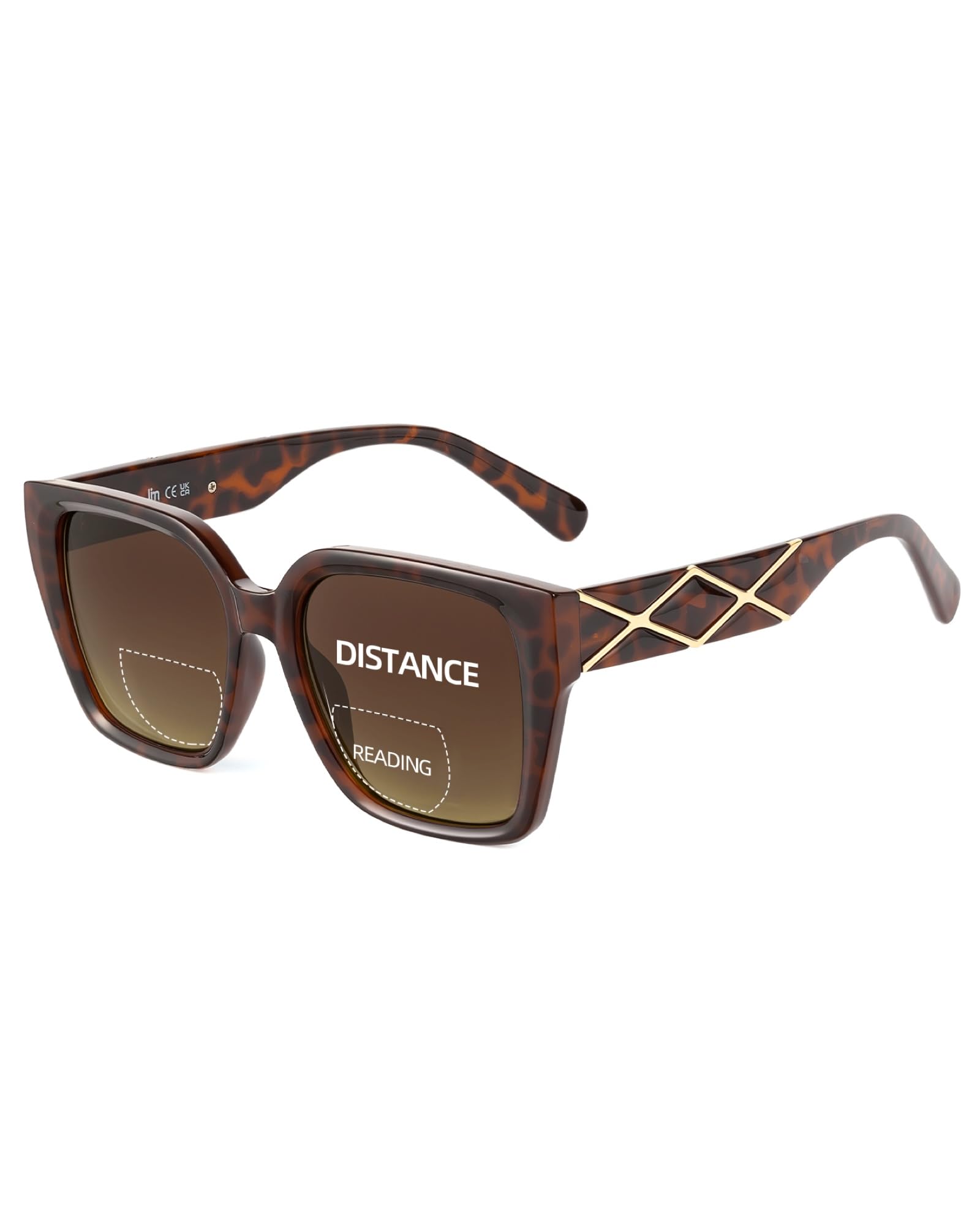 JM Bifocal Reading Sunglasses for Women, Oversized Fashion Square Gradient Sun Readers Outdoor Tortoise +2.25