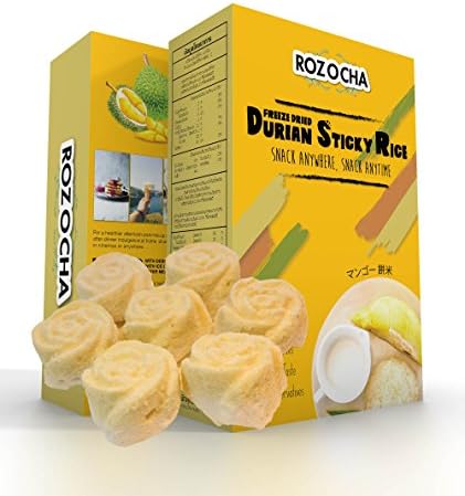Rozocha Freeze Dried Durian with Sticky Rice Bites 3.52 Ounce (0.88 oz x 4 Count) Healthy Snack for Kids and all Ages (Made from 100% Real Durian and Real Sticky Rice)