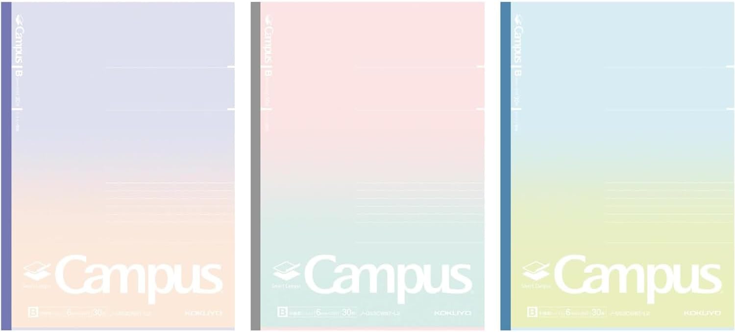 KOKUYO Composition Notebooks, 3 Pack Campus Smart B5 Comp Book with Dotted B 6mm Rule, 30 Sheets, School Lined Notebook in Souffle Tone, Journal Notebook for Women Note Taking. (NO-GS3CWBT-L2X3)