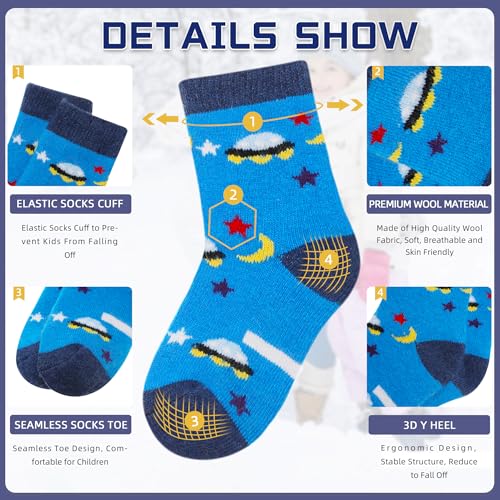 Image of Eocom Kids Wool Socks For Boys Girls Warm Hiking Thermal Winter Cozy Soft Thick Toddlers Crew Boot Socks 6 Pairs