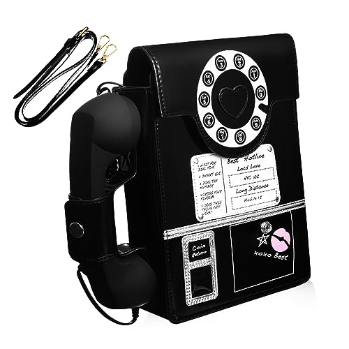DEARMAMY Bolsa De Teléfono Digital Simulada. Bolsos Retros Monedero Bolso Bombonera Mujer Bandolera Para Mujer Correa De Hombro Ajustable Monederos Para El Cuerpo Cinturón Pu Black