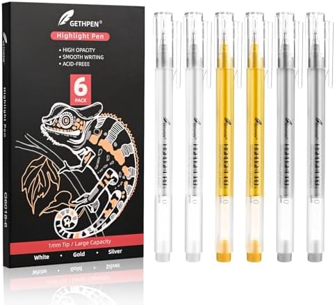 Brusarth Fine Point Gel Pens - 1mm Opaque White, Gold, Silver Ink For Black Paper & Crafting (8 Pack) - View #9