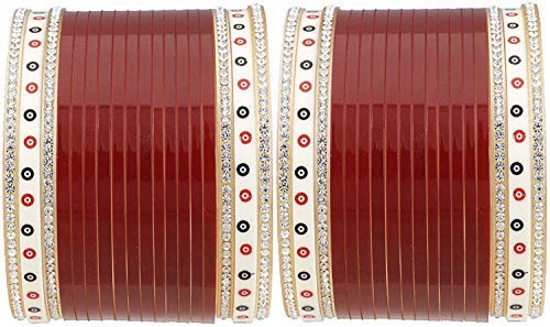 Chinar JewelsMaroon and Silver Color With Silver Stones.Designer Chura Bridal Dulhan Punjabi Choora Fashion Jewellery Chuda Set Regular Wear Chura.(XSmall 2.2)