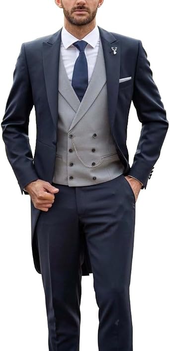 Mens Wedding Dress Suit Set Morning Suits Grooms Slim Fit Wedding Tuxedos Tailcoat Vest Pants