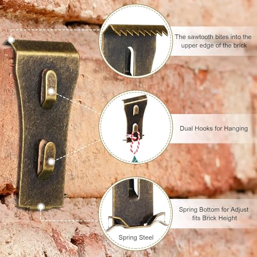 Image of Brick Clips 10 Pcs Brick Clips for Hanging Outdoors Heavy Metal Brick Wall Hangers for Outside Home Decor Brick Hooks for 2-1 /4 Inches to 2-3 /8 Inches High Bricks